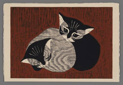 Kaoru Kawano Woodblock - Kittens