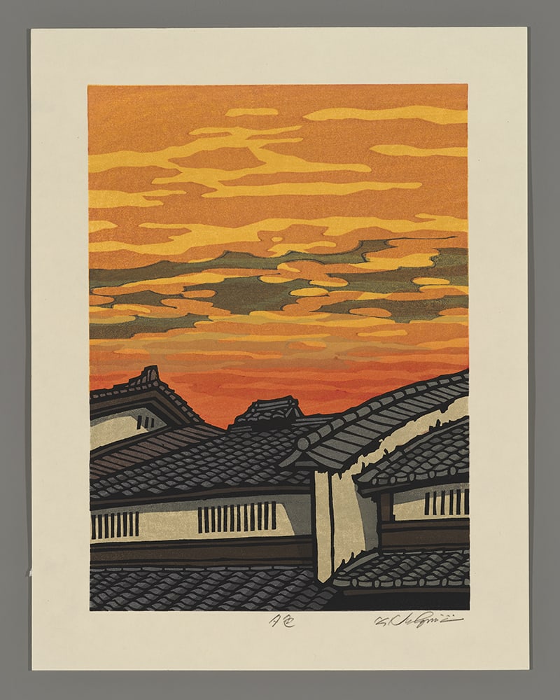 Katsuyuki Nishijima Woodblock - Color of Evening: Artist: Nishijima, Katsuyuki, b. 1945 Title: Color of Evening Date: undated Medium: Japanese woodblock print Image Size: 10 5/8 x 7 3/4 inches Notes: Pencil signature