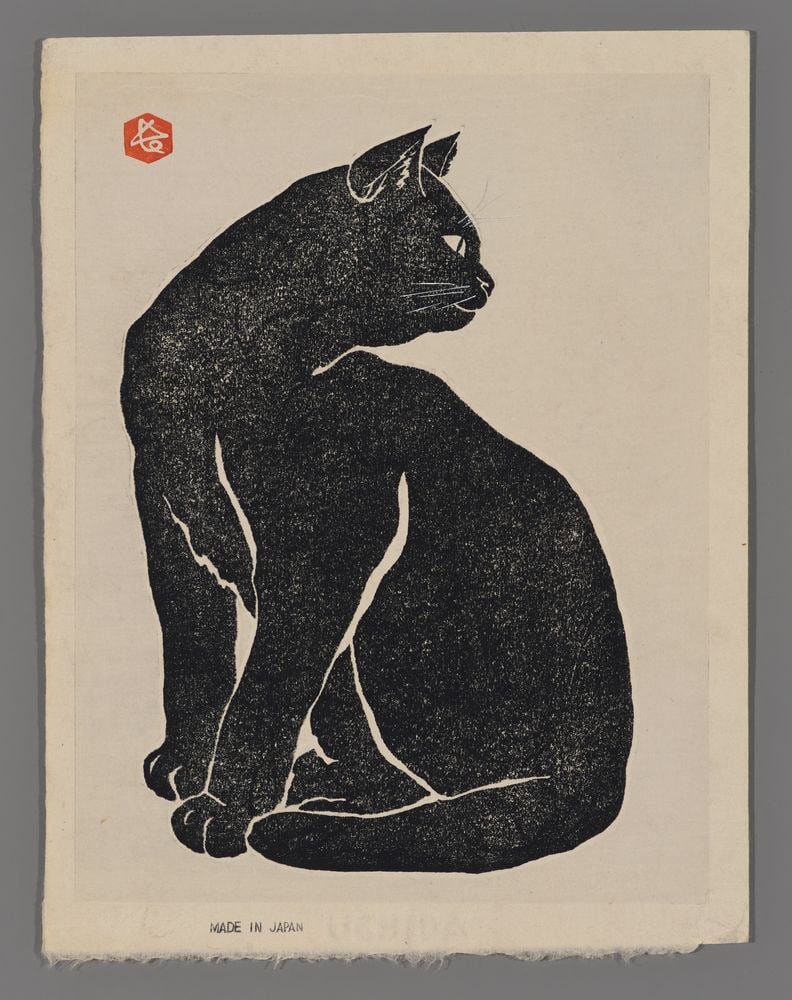 Hasegawa Sadanobu III Woodblock - Black Cat (1 of 2)