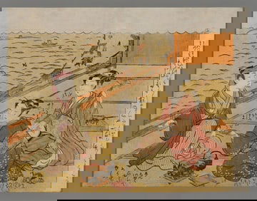 Isoda Koryusai Woodblock - Party at Shinagawa