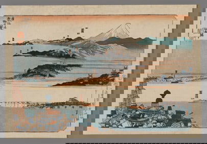 Utagawa Kuniyoshi Woodblock - Four Stations: Nihonbashi, Shinagawa, Kawasaki, and Kanagawa