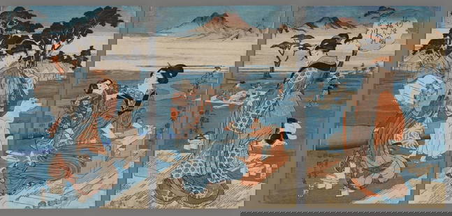 Utagawa Kuniyoshi Woodblock - The Toi Crystal River: Artist: Kuniyoshi, Utagawa, 1798-1861 Title: The Toi Crystal River in Settsu Province Date: c. 1847-48 Medium: Japanese woodblock print Image Size: 14 1/8 x 29 1/8 inches N