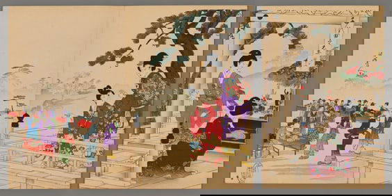 Chikanobu Woodblock -Visit to the Buddha Festival