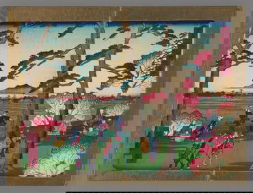 Hiroshige III Woodblock - Cherry Blossoms and Fuji