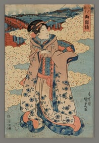 Utagawa Kunisada Woodblock - Ryogoku Bridge