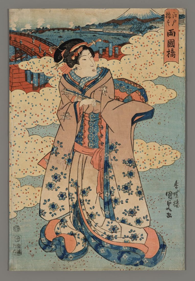 Utagawa Kunisada Woodblock - Ryogoku Bridge (1 of 2)