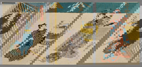 Utagawa Toyokuni III Woodblock - Kumite Mimasu Soga