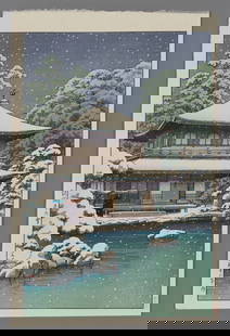 Kawase Hasui Woodblock - Snow at the Silver Pavilion: Artist: Hasui, Kawase, 1883-1957 Title: Snow at the Silver Pavilion Date: 1951 Medium: woodblock Image Size: 14 3/8 x 9 1/2 inches Illustrated: Hasui, pl. 560 <