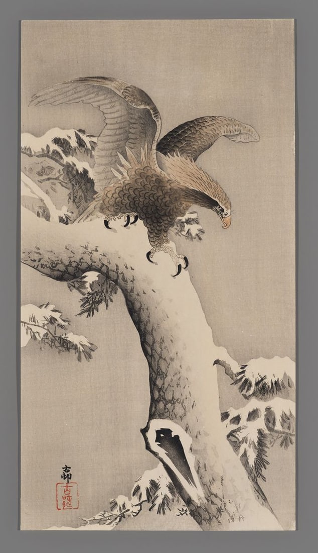 Ohara Koson Woodblock - Eagle on a Snowy Tree Bough (1 of 2)