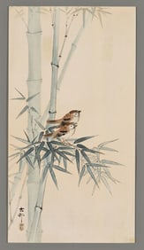 Koson Woodblock - Two Tree Sparrows Between Bamboo