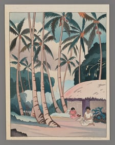 Shirley Russell Woodblock - The Hat Makers