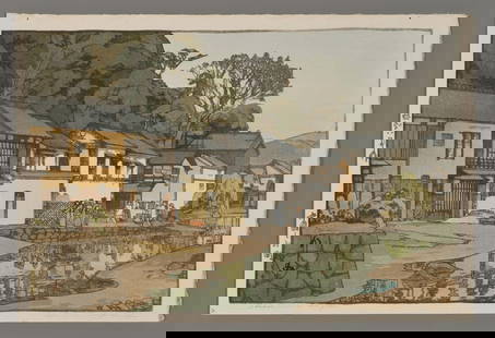 Hiroshi Yoshida Woodblock - Small Town in Chugoku: Artist: Yoshida, Hiroshi, 1876-1950 Title: Small Town in Chugoku Series: Kansai District Date: 1933 Medium: woodblock Image Size: 9 5/8 x 14 3/4 inches Illus