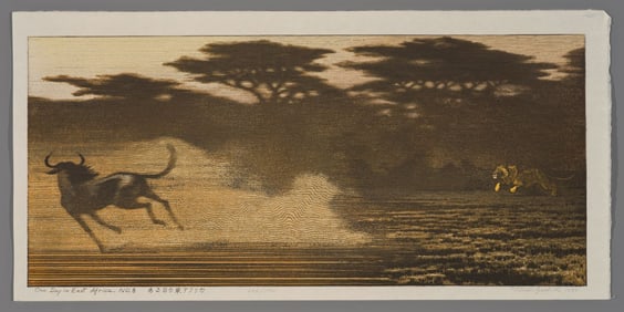 T. Yoshida Woodblock - One Day in East Africa, No. 8