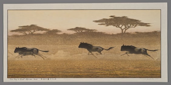 T. Yoshida Woodblock - One Day in East Africa No. 6