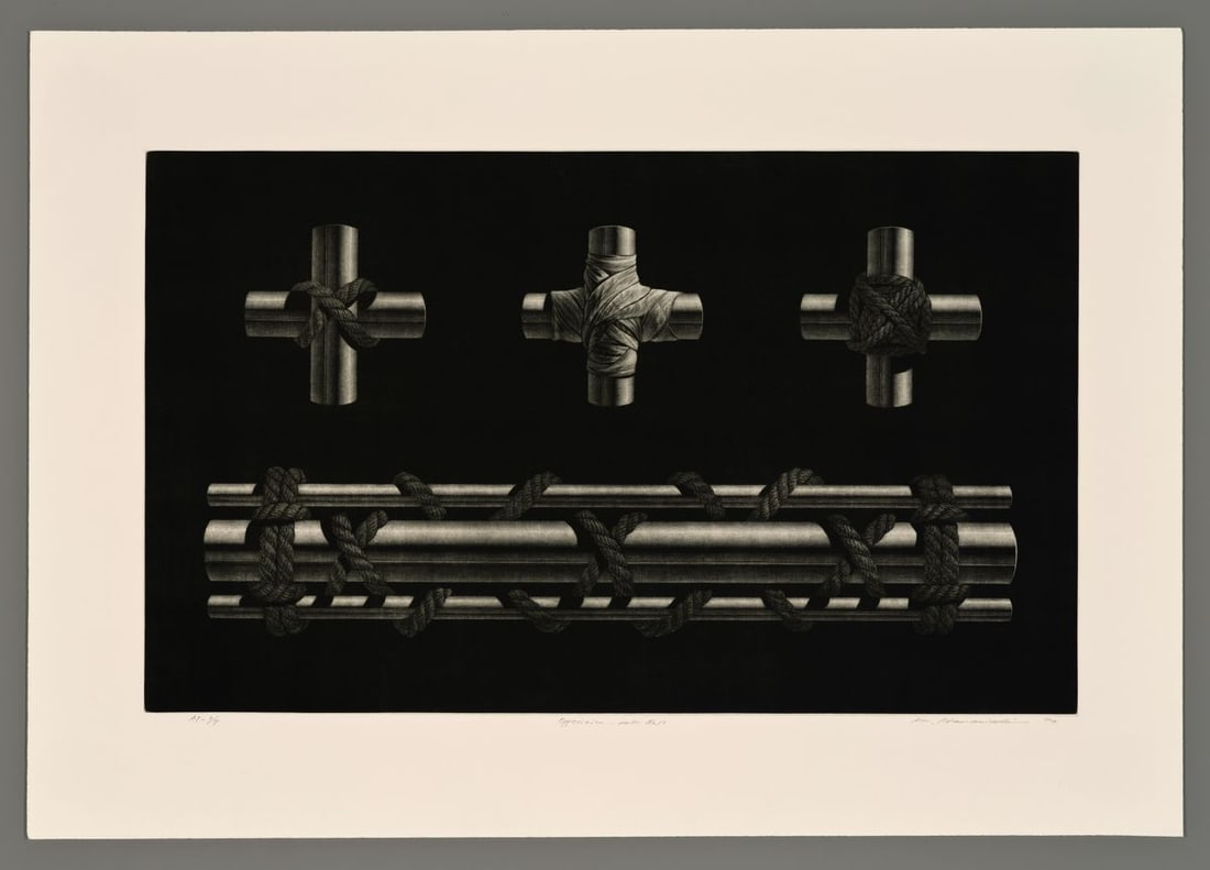 Hamanishi Mezzotint - Opposition - Work No. 13: Artist: Hamanishi, Katsunori, b. 1949 Title: Opposition - Work No. 13 Edition: AP - 3/7 Date: 1984 Medium: mezzotint Image Size: 14 1/8 x 23 1/2 inches Notes
