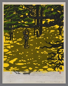 Okiie Hashimoto Woodblock - Stone Lantern and Pine