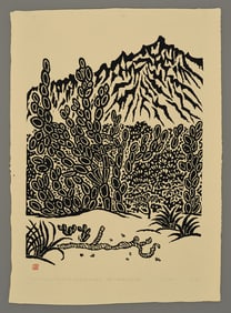 Hiratsuka Woodblock - Cactus Garden in Palm Springs