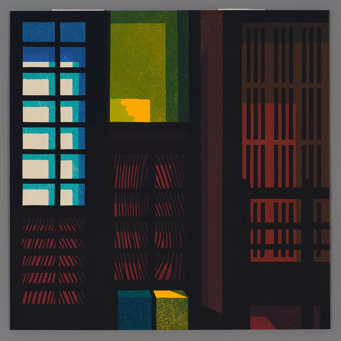 Karhu Woodblock - Sheet from the Synchromy Suite: Artist: Karhu, Clifton, 1927-2007 Title: Sheet from the Synchromy Suite Date: c. 1980 Medium: woodblock Image Size: 15 7/8 x 15 7/8 inches Notes: High reso