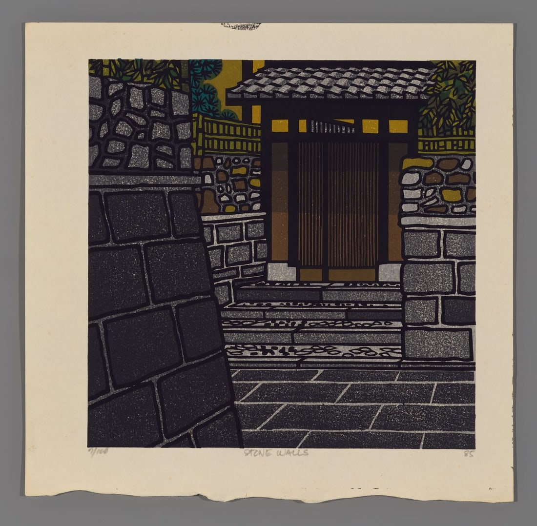Clifton Karhu Woodblock - Stone Walls: Artist: Karhu, Clifton, 1927-2007 Title: Stone Walls Edition: 7/100 Date: 1985 Medium: woodblock Image Size: 10 x 10 inches Notes: High reso