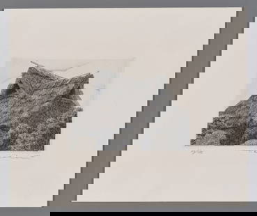 Ryohei Tanaka Etching - Thatched Roof No. 22: Artist: Tanaka, Ryohei, 1933-2019 Title: Thatched Roof No. 22 Edition: 36/100 Date: 1974 Medium: etching Image Size: 3 3/4 x 4 7/8 inches Illustrated: Ta