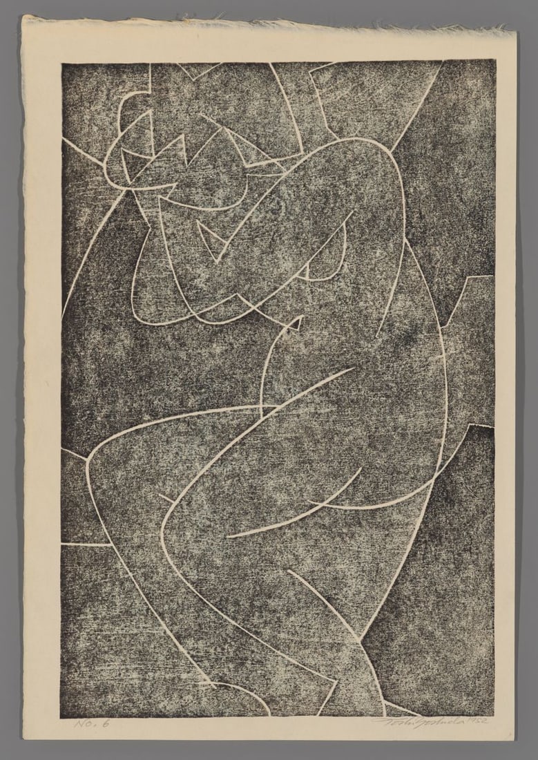 Toshi Yoshida Woodblock - No. 6: Artist: Yoshida, Toshi, 1911-1995 Title: No. 6 Date: 1952 Medium: woodblock Image Size: 14 1/2 x 9 1/2 inches Illustrated: Toshi, pl. 389 Provenance: Yos