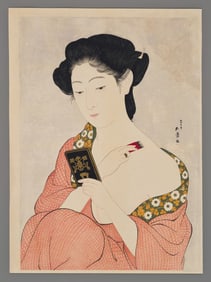 Hashiguchi Goyo Woodblock - A Woman Applying Makeup