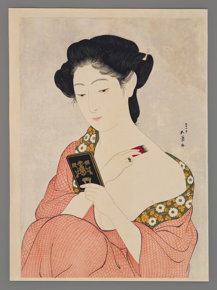 Hashiguchi Goyo Woodblock - A Woman Applying Makeup