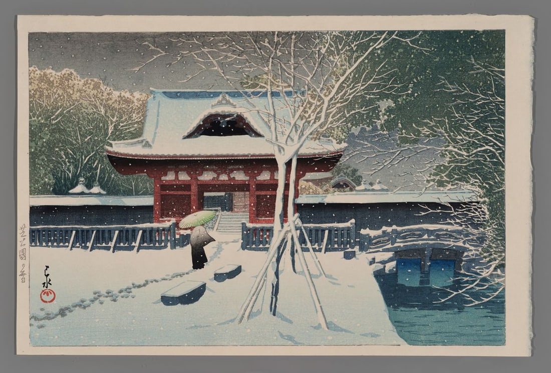 Kawase Hasui Woodblock - Snow at Shiba Park (1 of 2)