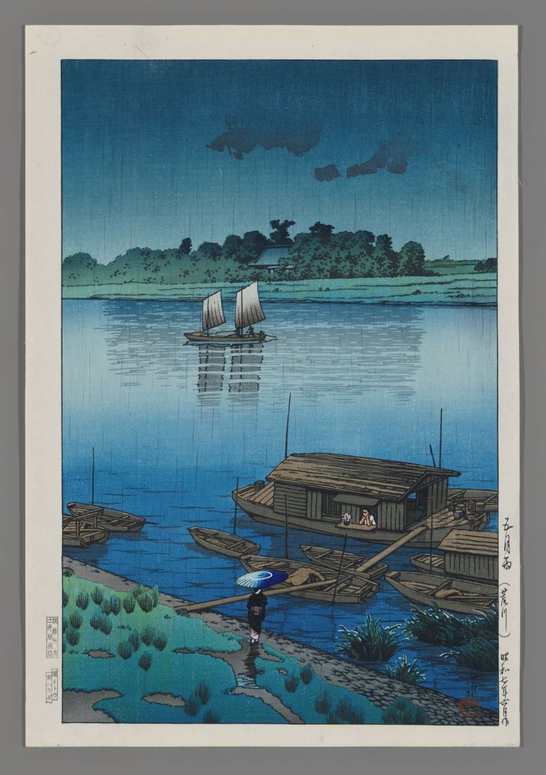 Kawase Hasui Woodblock - Early Summer Rain, Arakawa (1 of 2)