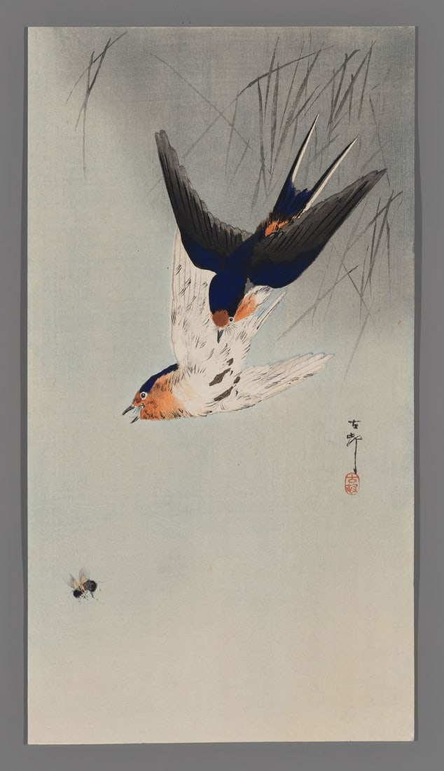 Ohara Koson Woodblock - Two Barn Swallows (1 of 2)