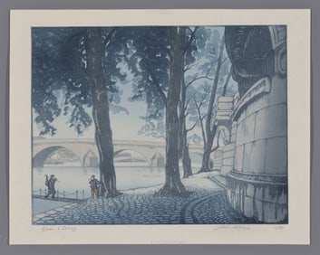 Mokuchu Urushibara Woodblock - Quai d'Orsay, Paris