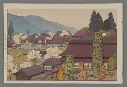 Toshi Yoshida Woodblock - Village of Plums