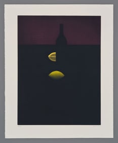 Yozo Hamaguchi Color Mezzotint - Bottle with Lemons and Red Wall