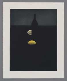 Yozo Hamaguchi Color Mezzotint - Bottle with Yellow Lemons in Darkness
