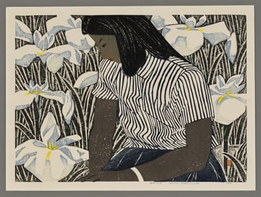 Okiie Hashimoto Woodblock - Girl and Iris