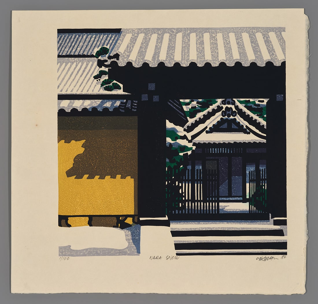 Clifton Karhu Woodblock - Nara Snow: Artist: Karhu, Clifton, 1927-2007 Title: Nara Snow Edition: 1/100 Date: 1984 Medium: Japanese woodblock print Image Size: 12 x 12 inches Sheet Size: 15 x