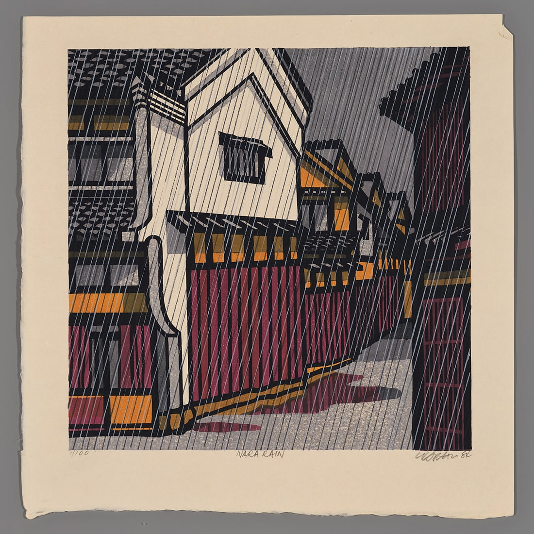 Clifton Karhu Woodblock - Nara Rain: Artist: Karhu, Clifton, 1927-2007 Title: Nara Rain Edition: 1/100 Date: 1984 Medium: Japanese woodblock print Image Size: 12 x 12 inches Sheet Size: 15 x
