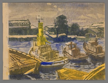 Jun'ichiro Sekino Woodblock - Aomori Port