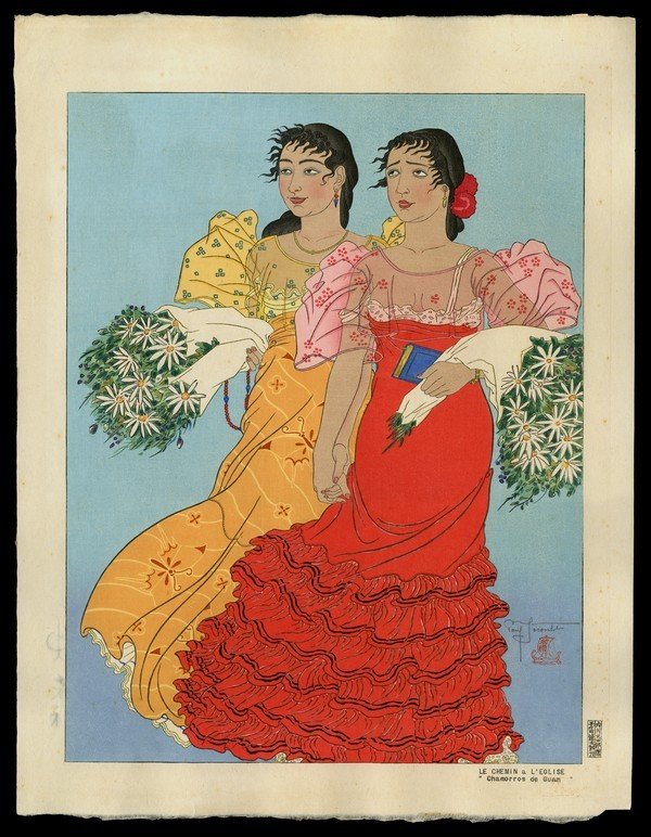 Paul Jacoulet Woodblock: Title: Le Chemin A L'Eglise. Chamorros De Guam Artist: Jacoulet, Paul, 1902-1960 Edition: Kanji Edition of 150 Date: 1939