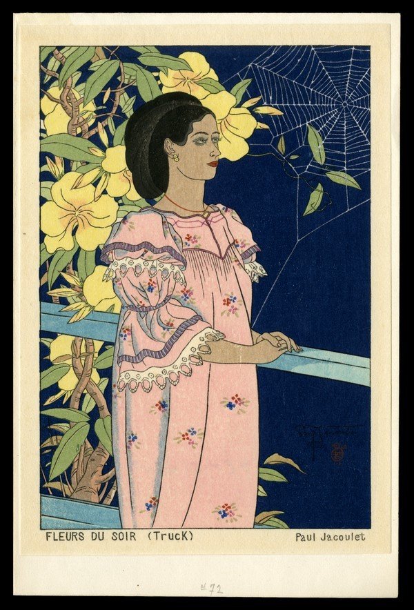 Paul Jacoulet Woodblock: Title: Fleurs de Soir Truck - Toloas Surimono Artist: Jacoulet, Paul, 1902-1960 Date: undated Medium: woodblock Dimensions