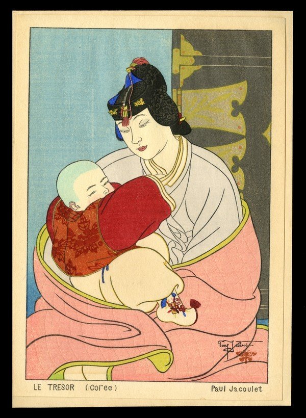 Paul Jacoulet Woodblock: Title: Le Tresor, Coree Surimono Artist: Jacoulet, Paul, 1902-1960 Date: undated Medium: woodblock Dimensions: 5