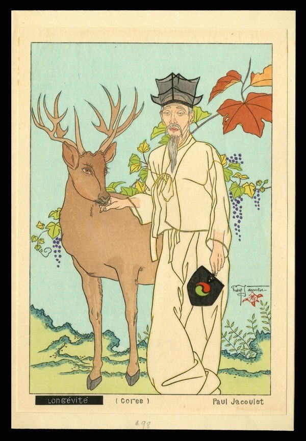 Paul Jacoulet Woodblock: Title: Longevite, Coree-Moppo Surimono Artist: Jacoulet, Paul, 1902-1960 Date: undated Medium: woodblock Dimensions: <