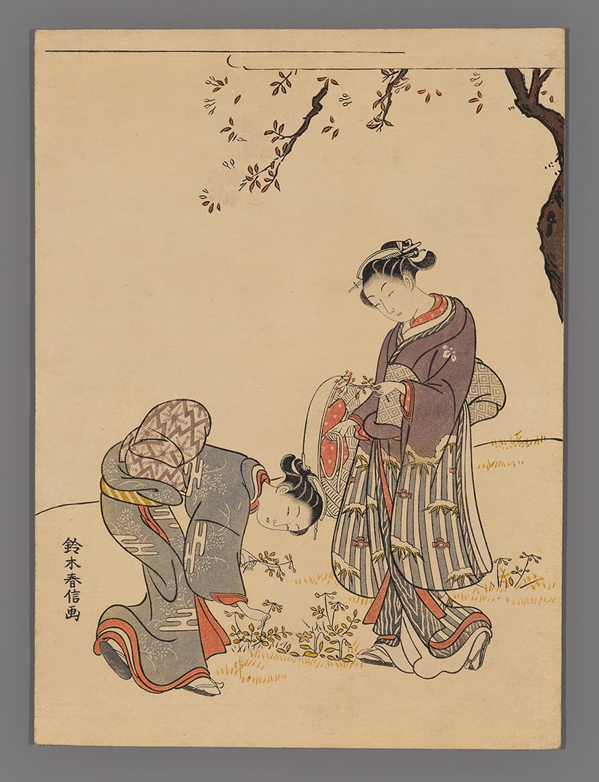 Suzuki Harunobu Woodblock - Gathering Spring Flowers (1 of 2)