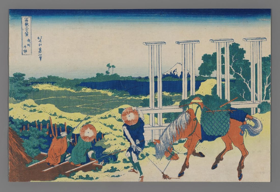 Katsushika Hokusai Woodblock - Senju in Musashi Province: Artist: Hokusai, Katsushika, 1760-1849 Title: Senju in Musashi Province Series: Thirty-six Views of Mount Fuji Date: 1830-31 Medium: Japanese woodblock print Image Size: