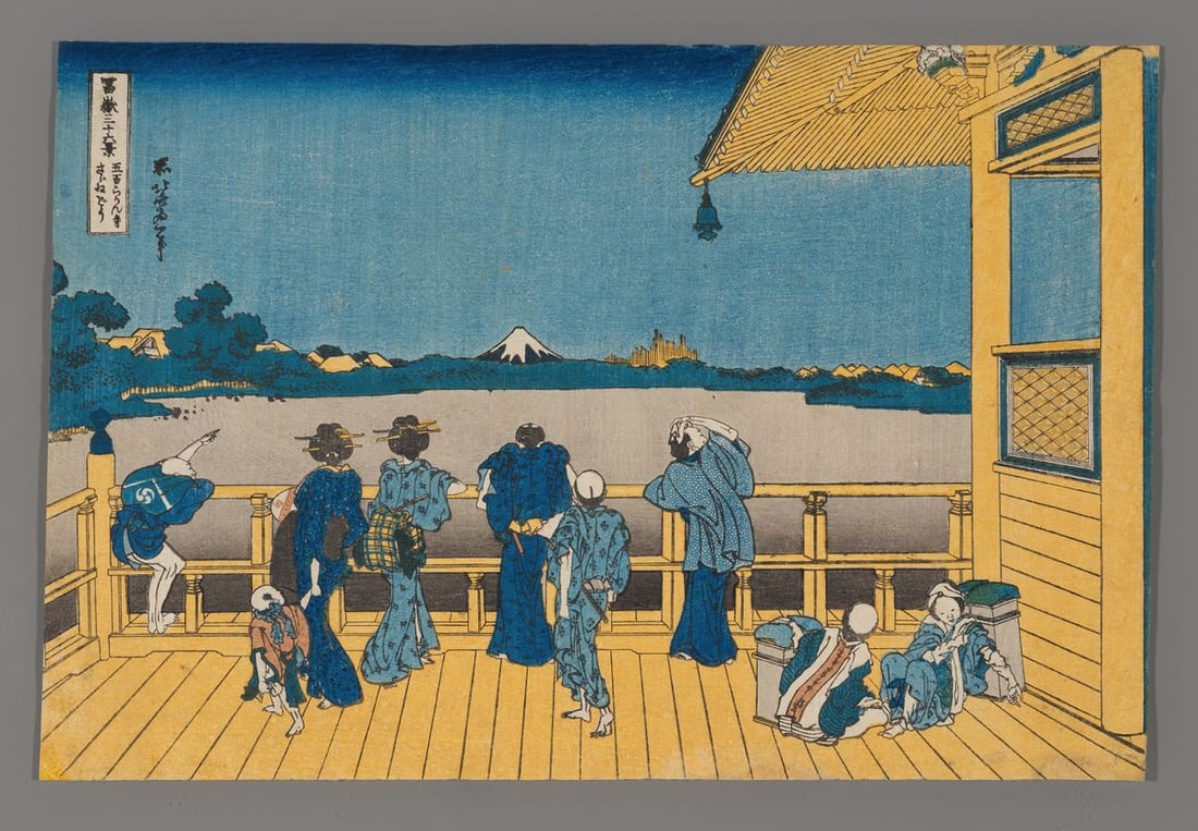 Katsushika Hokusai Woodblock - Sazai Hall at the Temple of the Five Hundred Arhats (1 of 2)