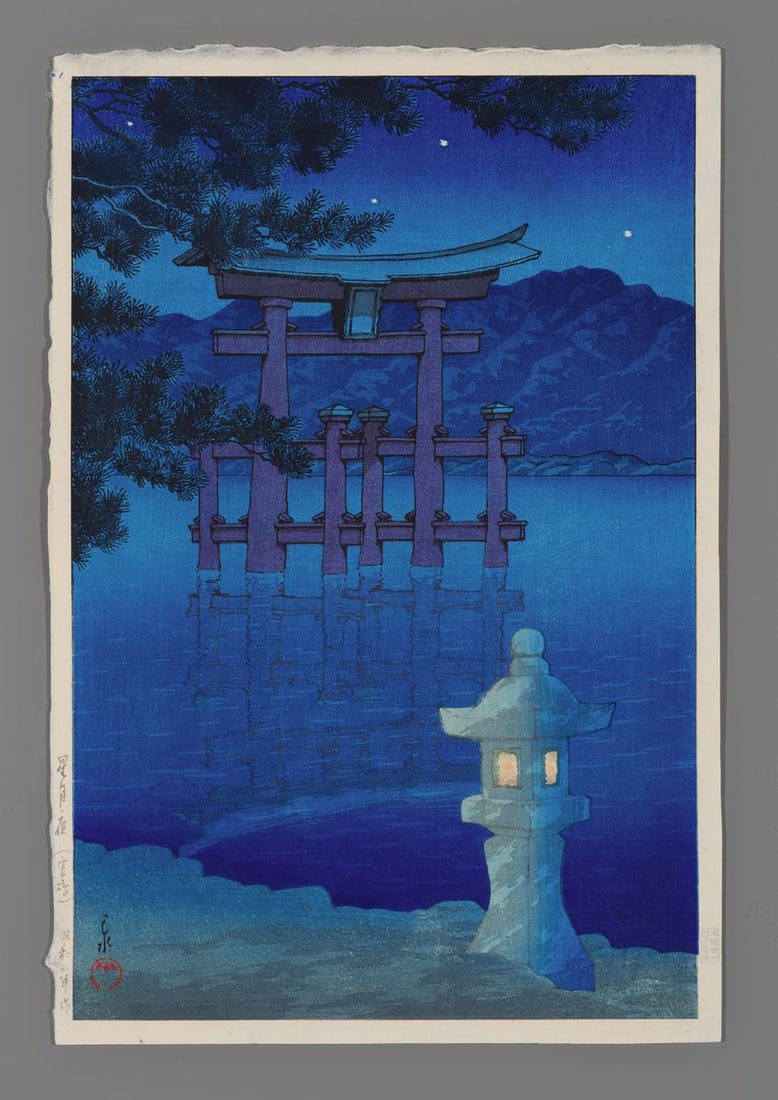 Kawase Hasui Woodblock - Starlit Night at Miyajima Shrine (1 of 2)