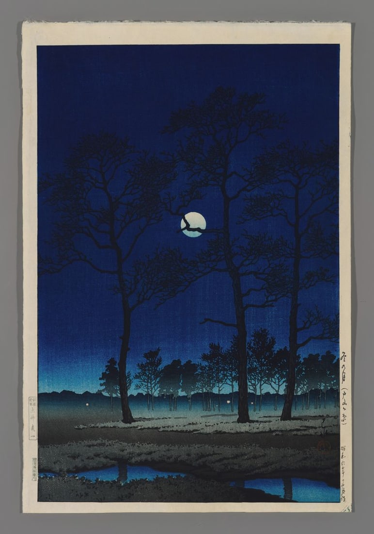 Kawase Hasui Woodblock - Winter Moon Over Toyama Plane (1 of 2)