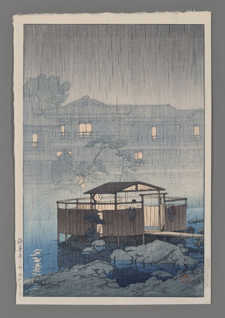 Kawase Hasui Woodblock - Rain at Shuzenji (1 of 2)
