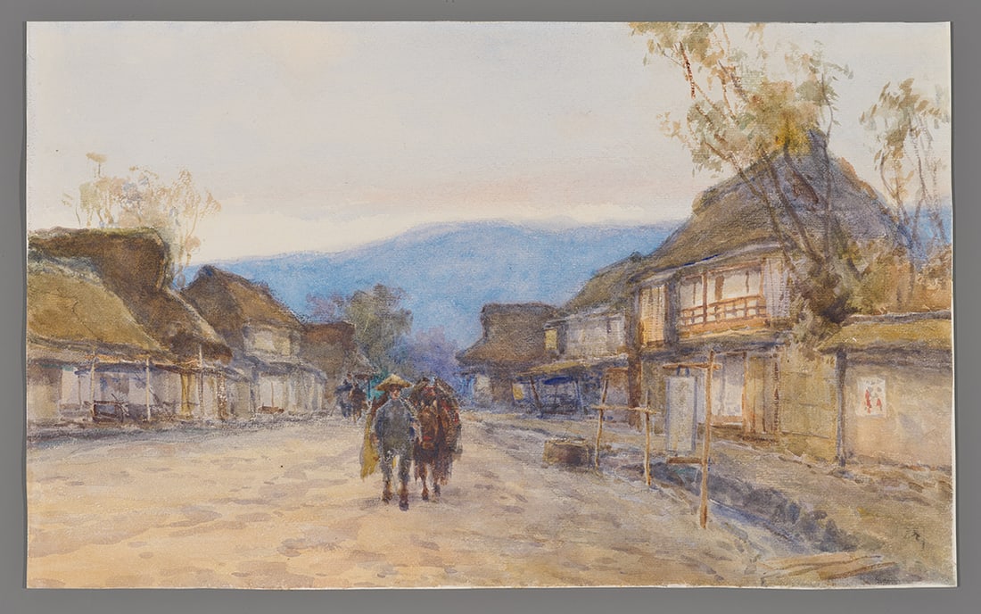 Kin'ichiro Ishikawa Watercolor - Village Street Scene (1 of 2)
