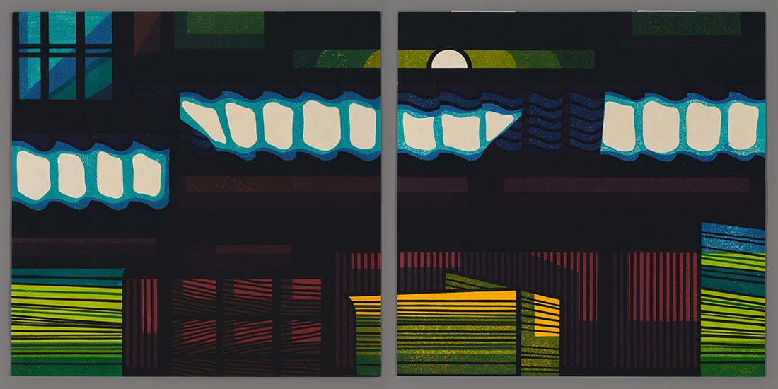Clifton Karhu Woodblock - Diptych from the Synchromy Suite: Artist: Karhu, Clifton, 1927-2007 Title: Diptych from the Synchromy Suite Date: c. 1980 Medium: woodblock Image Size: 15 7/8 x 31 7/8 inches Notes: High resolution images available on request